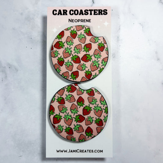 Strawberry Patterned Car Coasters