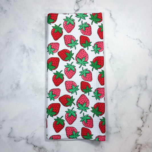 Strawberry Patterned Waffle Kitchen Dish Towel