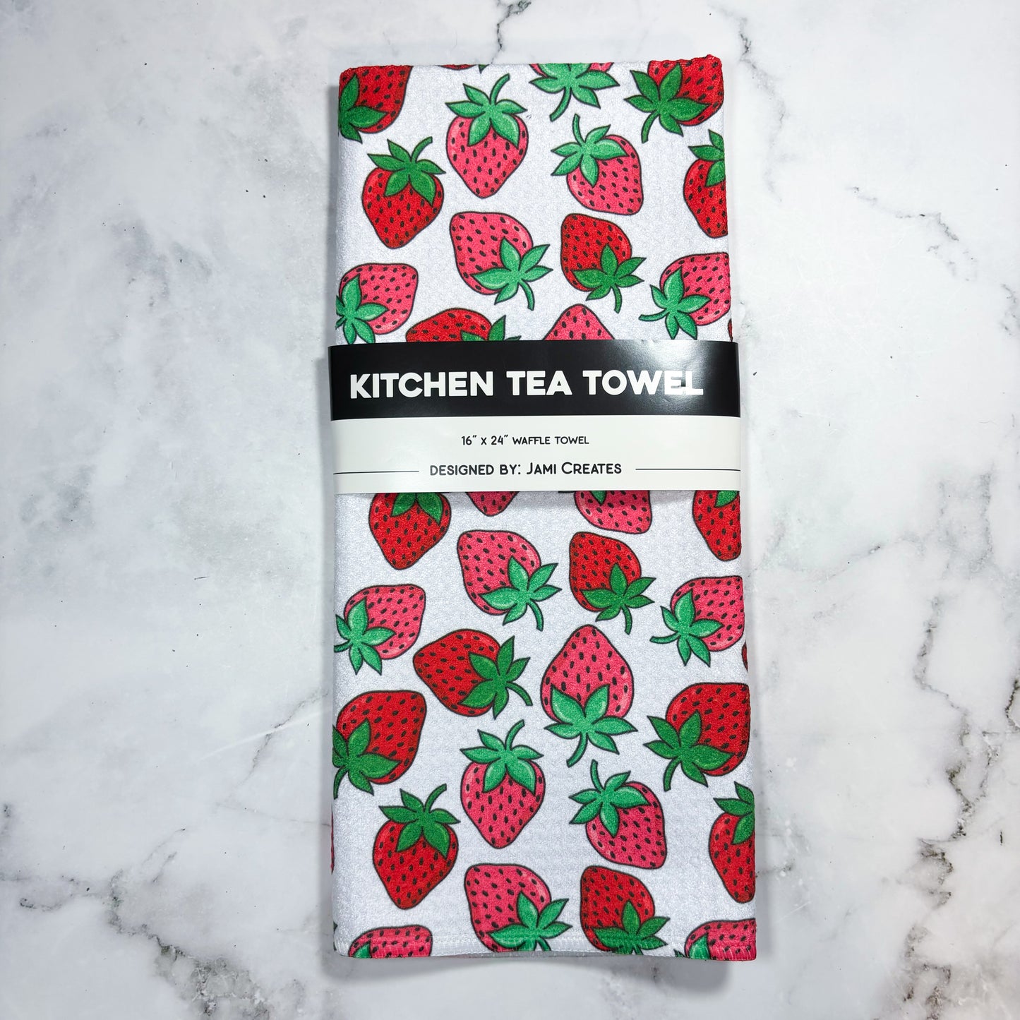 Strawberry Patterned Waffle Kitchen Dish Towel