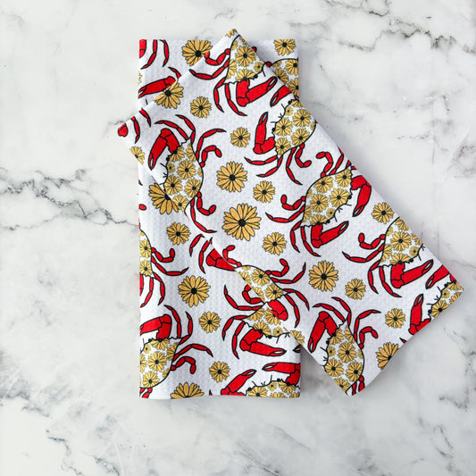 Maryland Red Crab Patterned Waffle Kitchen Dish Towel