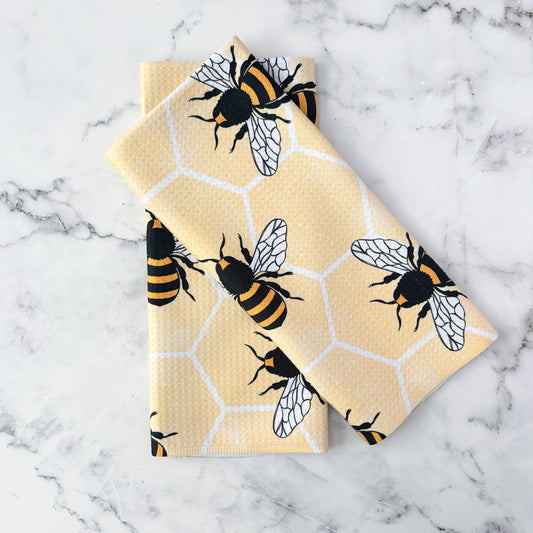 Bee Honeycomb Kitchen  Patterned Waffle Towel