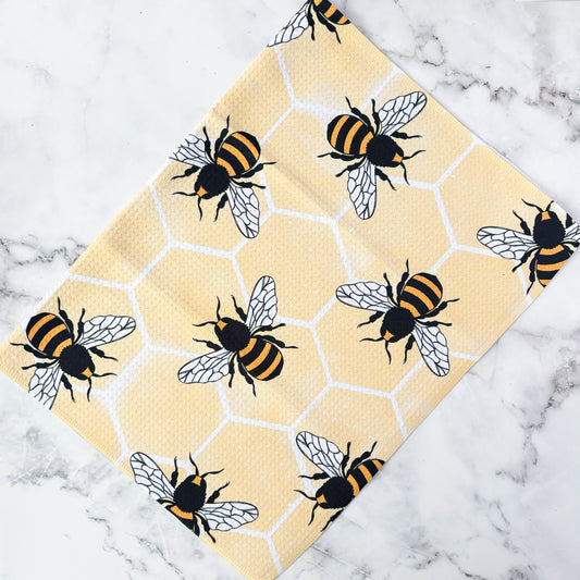 Bee Honeycomb Kitchen  Patterned Waffle Towel