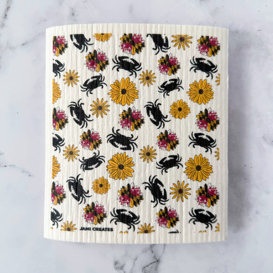 Maryland Flower Flag Crab Patterned Swedish Dish Cloth