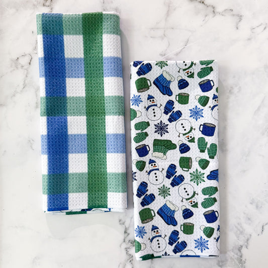 Winter Themed Double Sided Waffle Kitchen Dish Towel