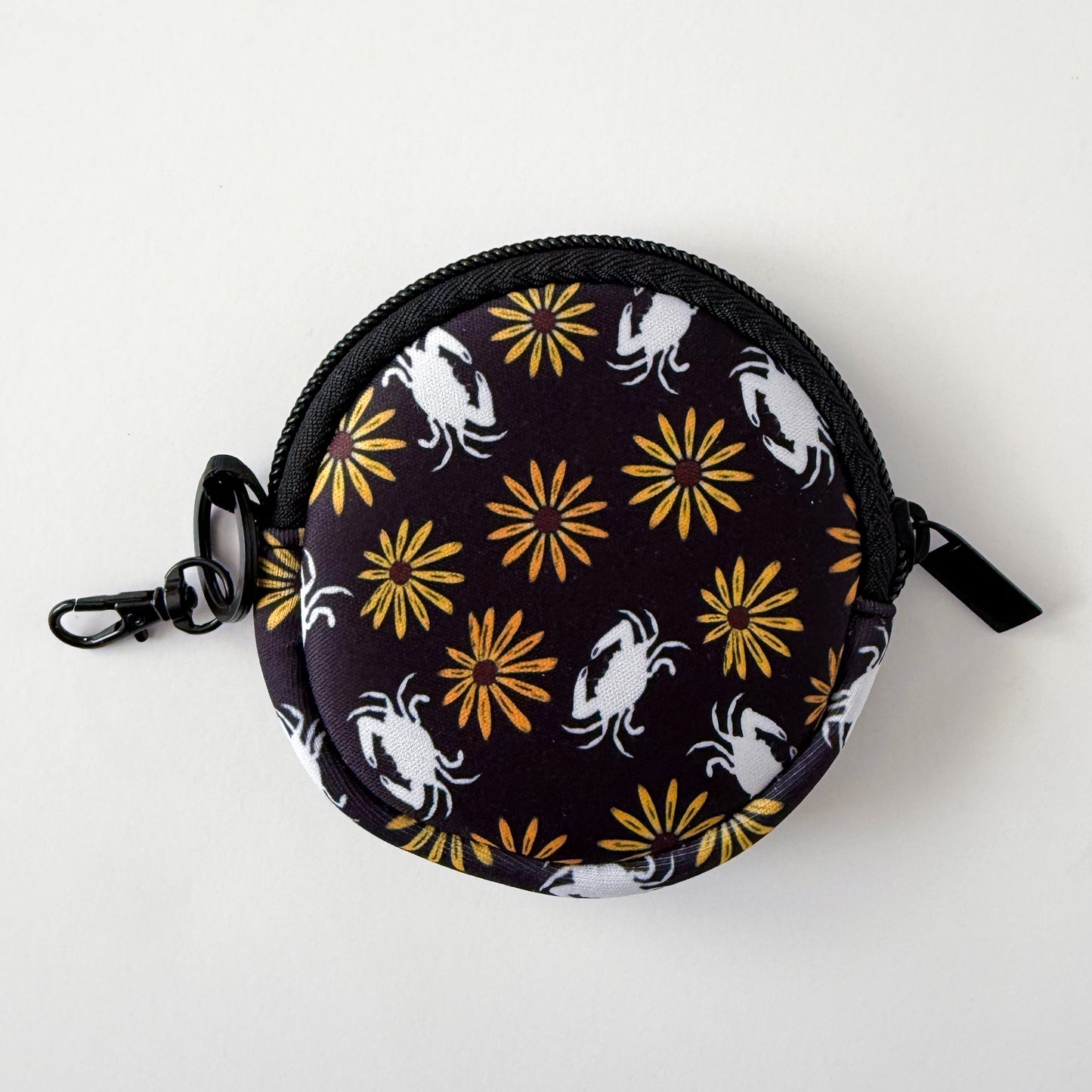 Black Maryland Crab Flower Patterned Coin Purse