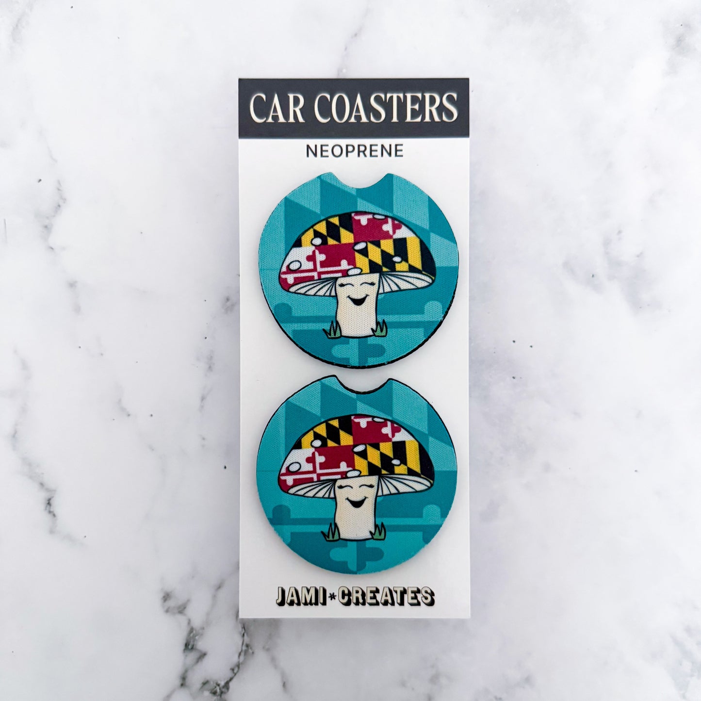 Teal Maryland Mushroom Car Coasters