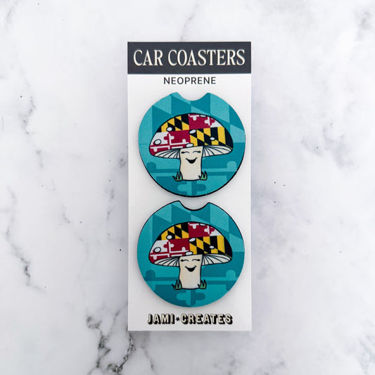 Teal Maryland Mushroom Car Coasters