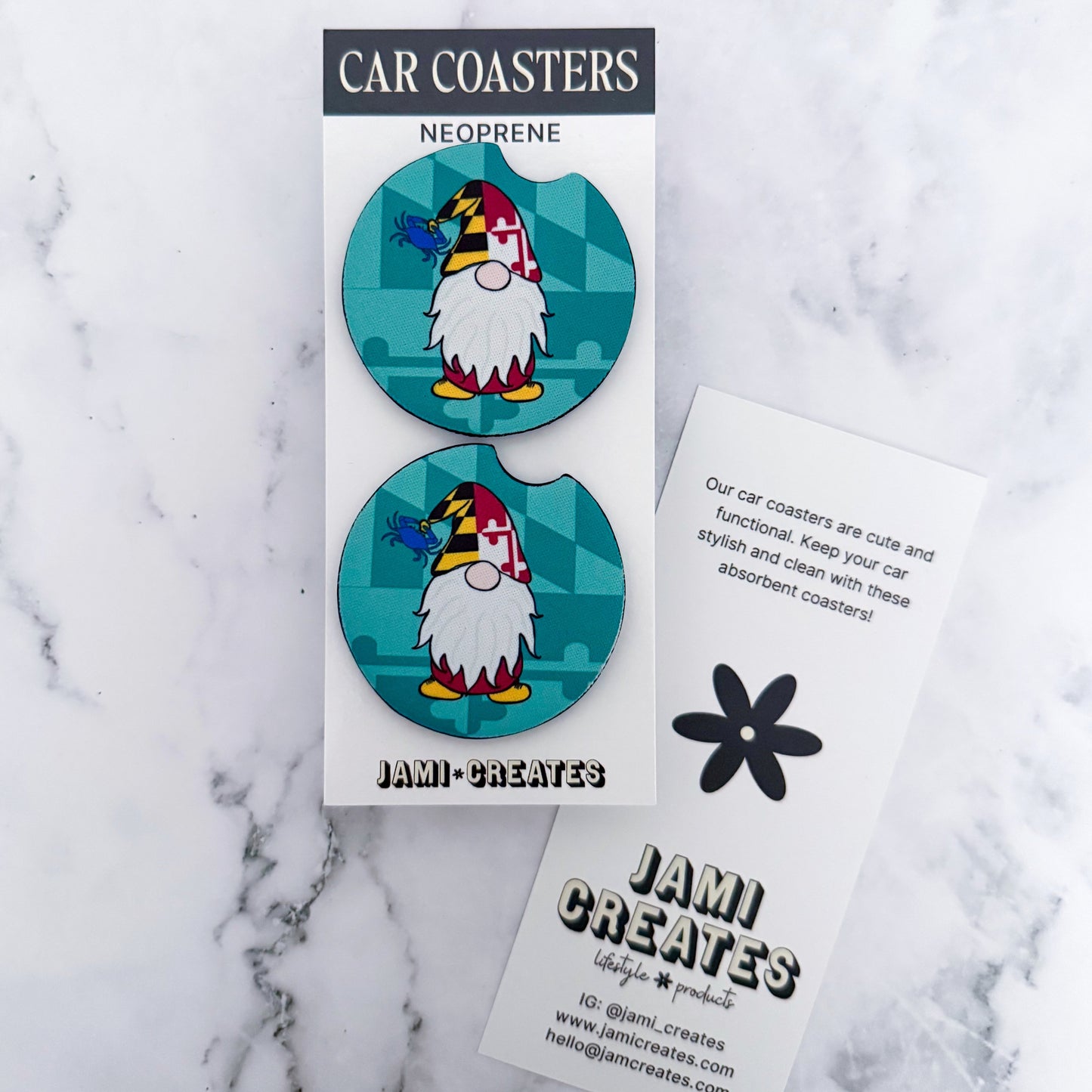Teal Maryland Gnome Car Coasters