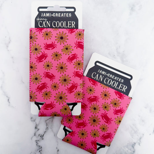 Pink Crab Skinny Can Cooler Koozie