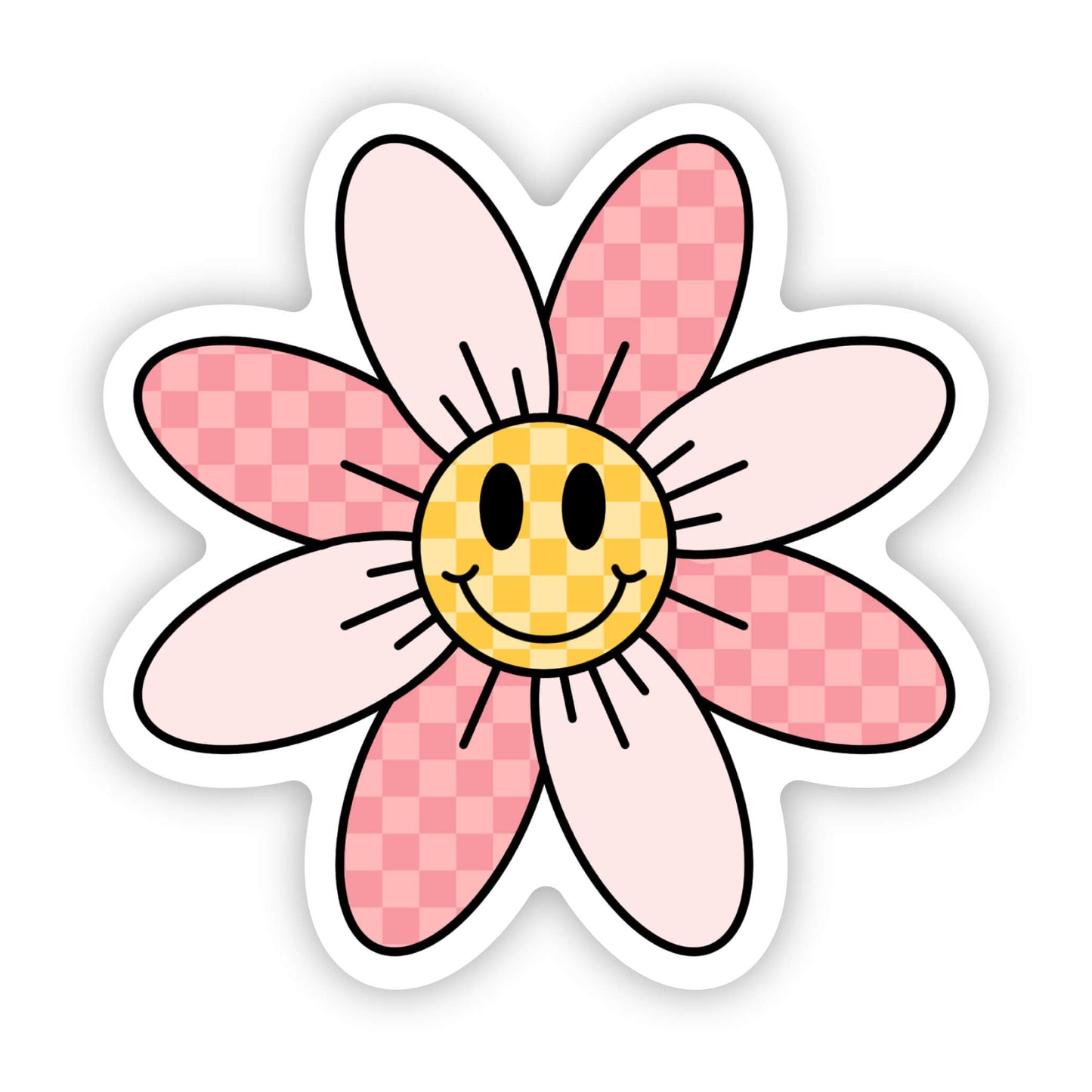 Smiley Retro Checkered Flower Sticker