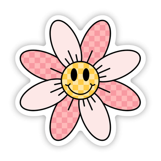 Smiley Retro Checkered Flower Sticker