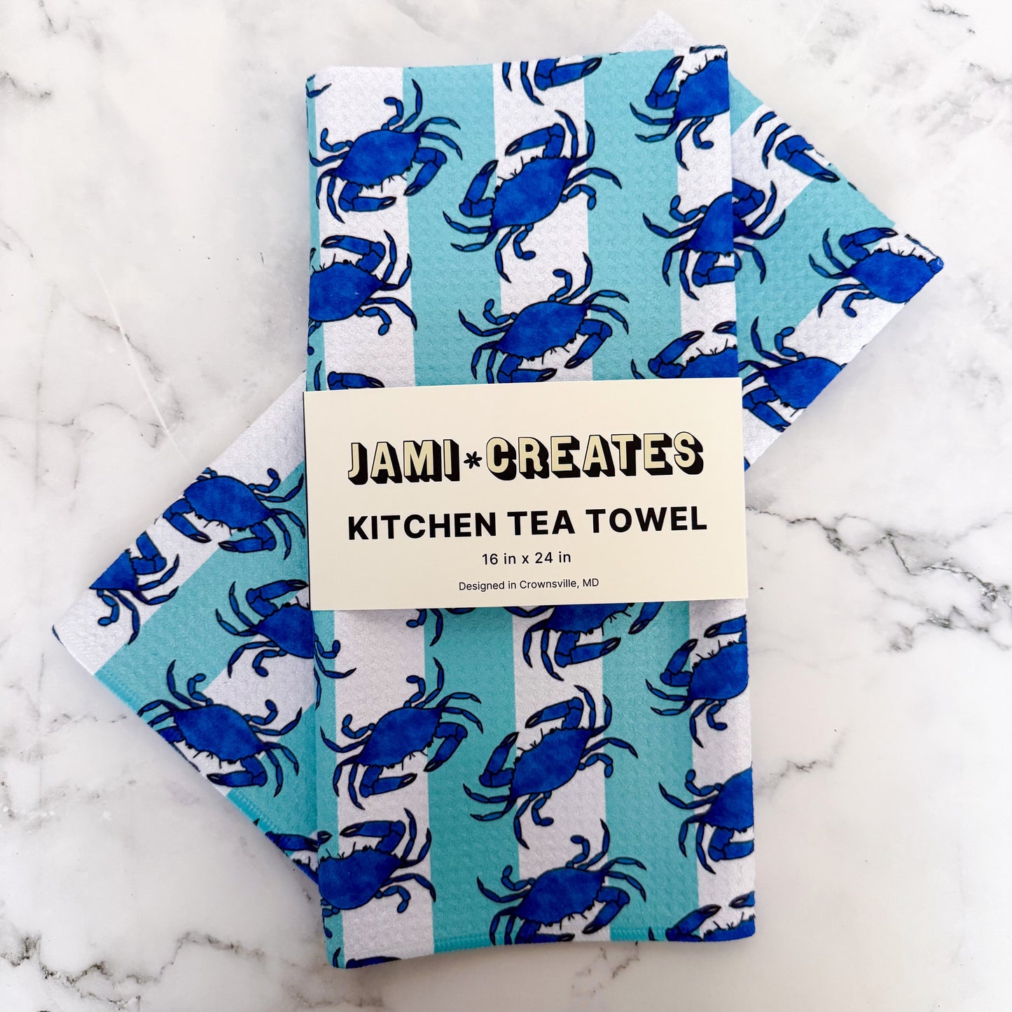 Maryland Blue Crab Striped Kitchen Dish Towel