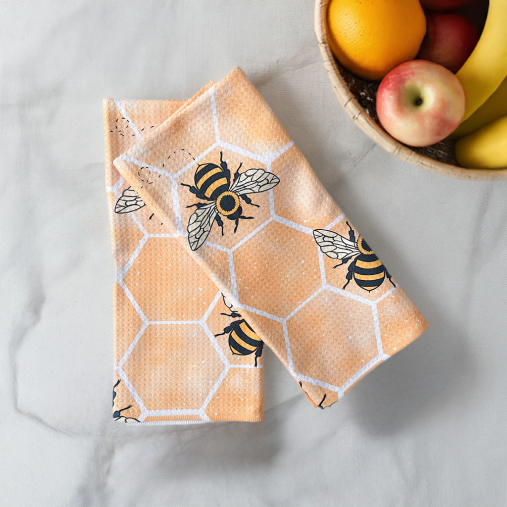 Bee Honeycomb Kitchen  Patterned Waffle Towel