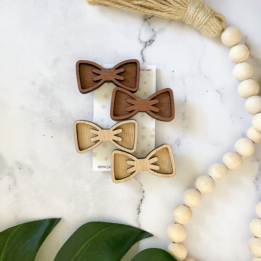 Wooden Boho Hair Bow, 2 sets