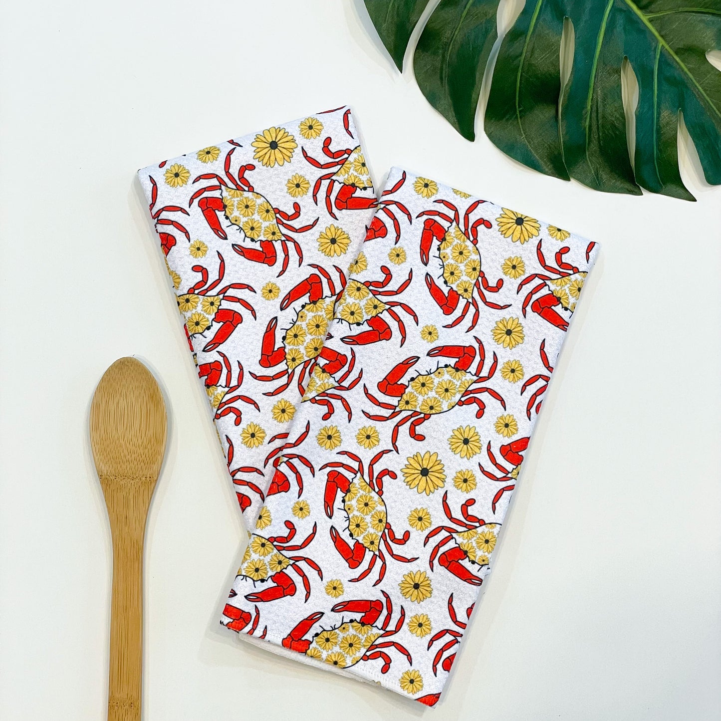Maryland Red Crab Patterned Waffle Kitchen Dish Towel