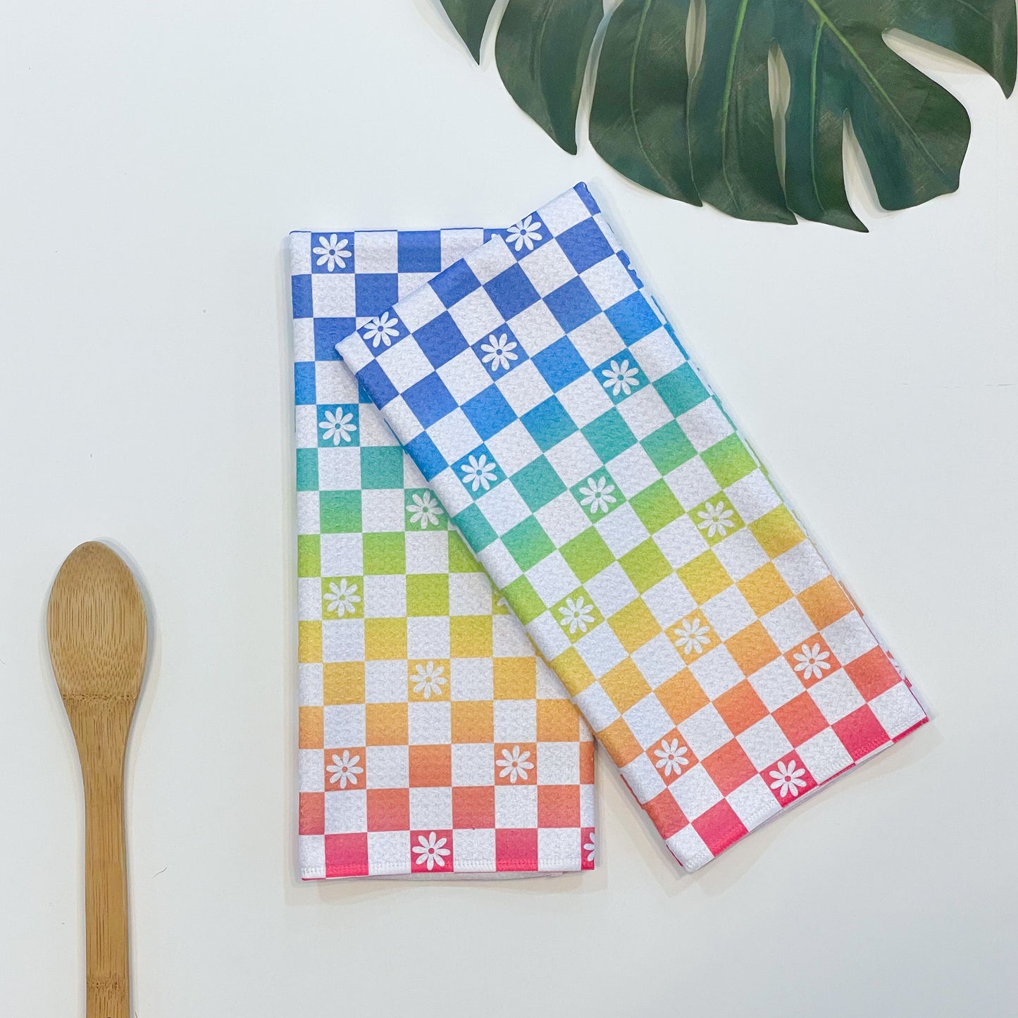 Rainbow Checkered Retro Waffle Kitchen Dish Towel