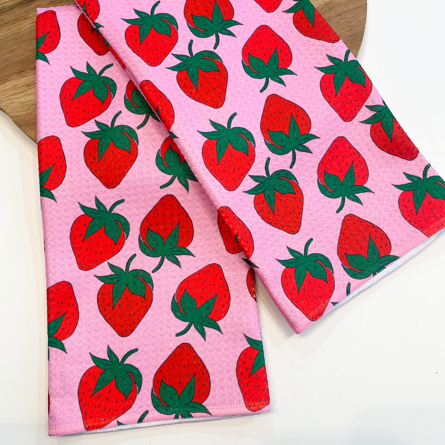 Strawberries Patterned Waffle Kitchen Dish Towel