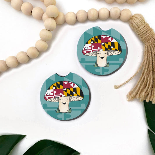 Teal Maryland Mushroom Car Coasters