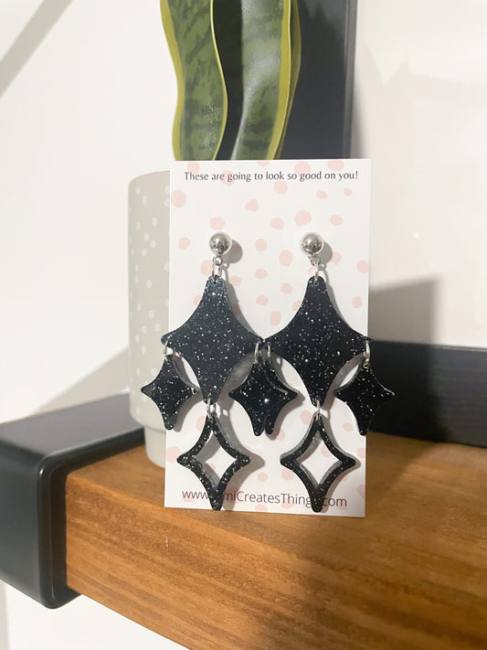 Black & Silver Glitter Magic Statement Earrings (B2G1)
