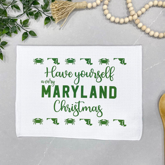 Have Yourself a Very MD Christmas Waffle Towel (GREEN)